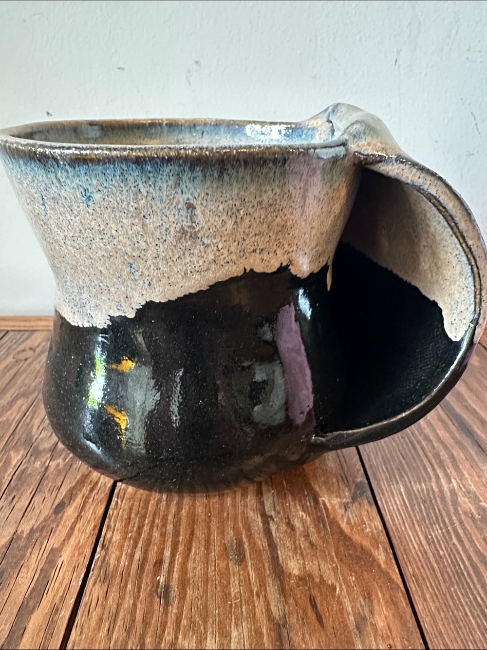 Handmade Ceramic Mug in Black and Cream Glaze